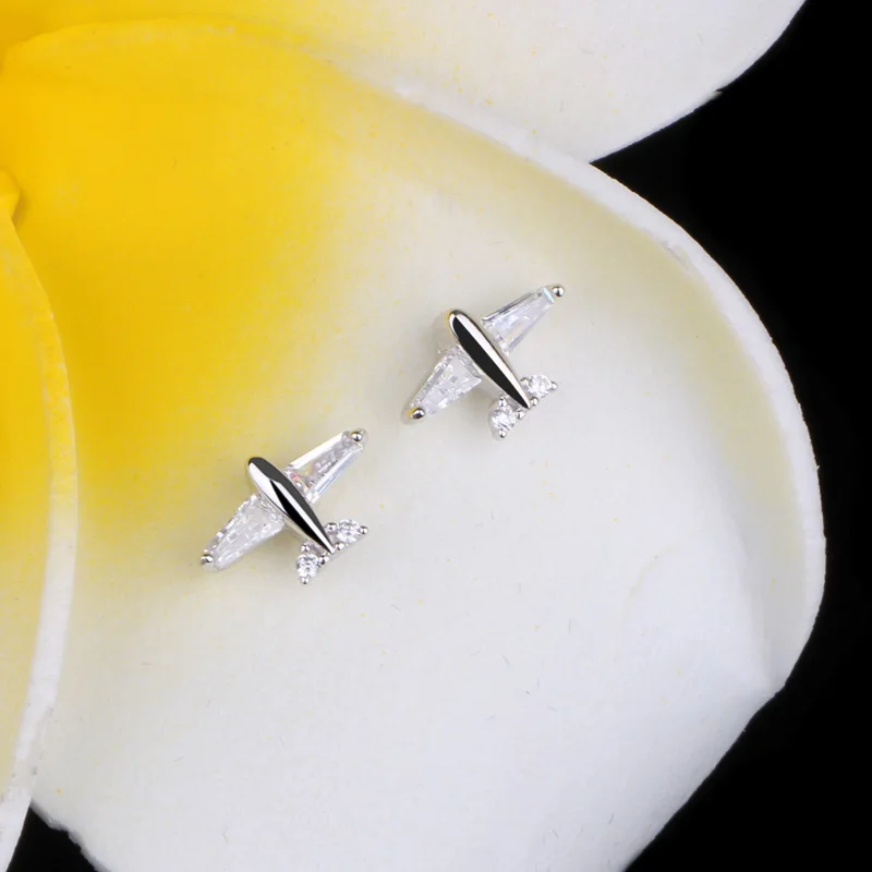 CHUKUI Stud Oorbellen Airplane Shaped Earrings Zircon Stud Earrings 925 Silver Set Pendientes Plata De Ley 925 Mujer Jade (1)
