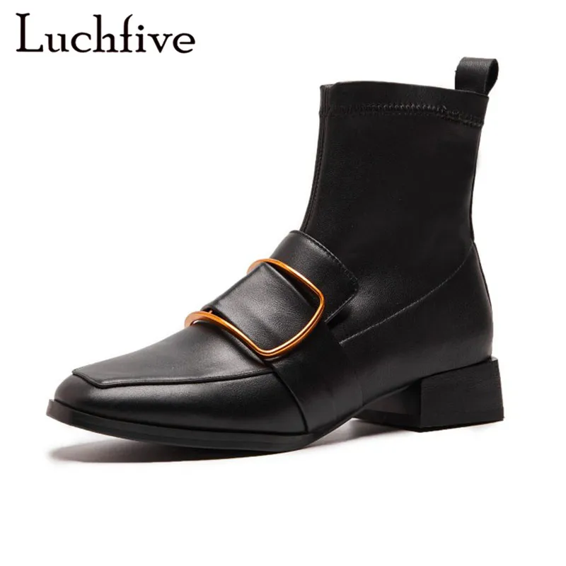 

Autumn winter big metal buckles ankle boots for women Runway flat heel street snap gladiator Martin botas zapatos mujer
