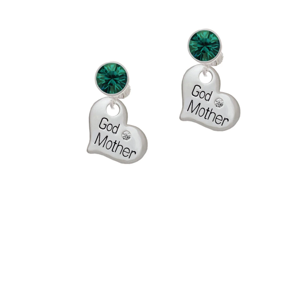 Large ''Godmother'' Heart with Clear Crystal Crystal Clip On Earrings (5)