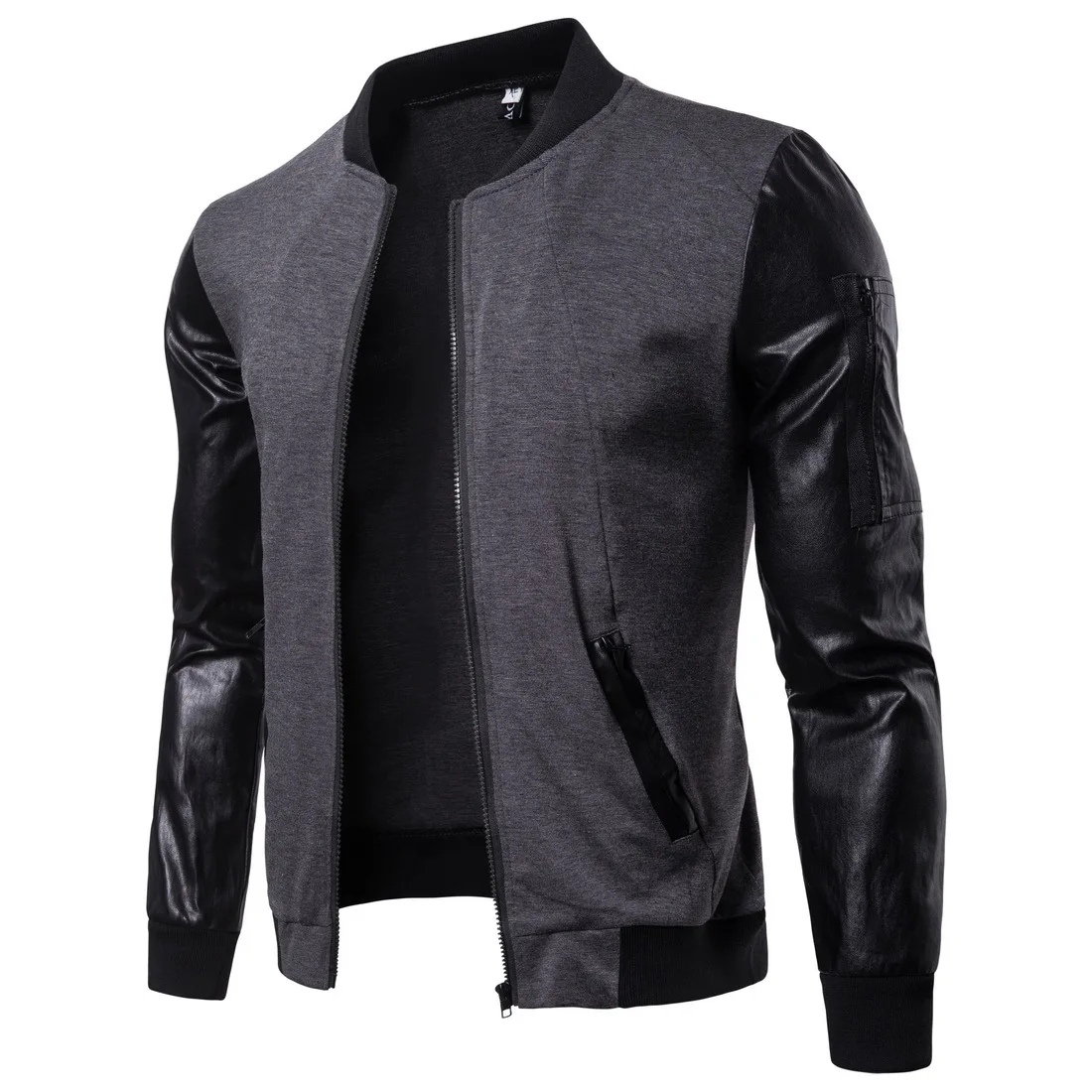 Vogue Nice New Autumn Black Bomber Jacket Men Streetwear Hip Hop Slim Fit Pilot Pu Leather Sleeve Jacket Coat Men Jackets Vogue Nice New Autumn Black Bomber Jacket Men Streetwear Hip Hop Slim Fit Pilot Pu Leather Sleeve Jacket Coat Men Jackets