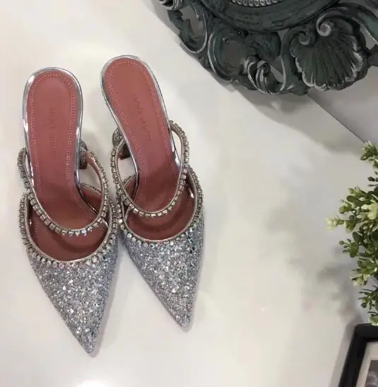 BONJEAN أحدث بريق مزين صنادل عالية الكعب امرأة وأشار اصبع القدم الكريستال حزب أحذية الزفاف القواطع اللباس الكعوب