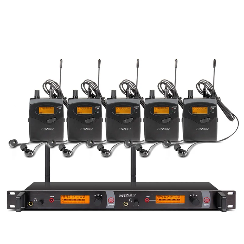 

5 Pack Receivers Wireless Ear Monitor System, Professional Dual Transmitter listening back to the system UHF EM2050 Channel mic