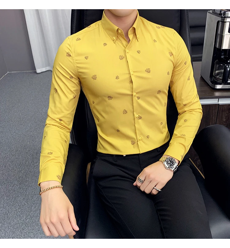Мода мужские рубашки осень новая тонкая рубашка мужская уличная одежда с длинным рукавом Повседневная цифровая печать мужские соцрубашки платье 3XL
