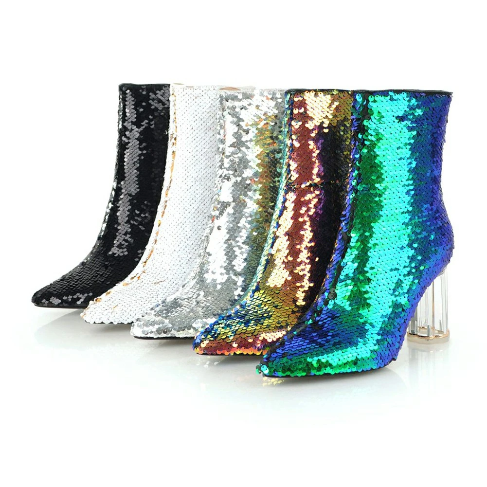 DoraTasia Fashion Sequined Cover Ankle Boots Female Autumn Winter Shoes Pointed Toe High Heels Boots Women Shoes