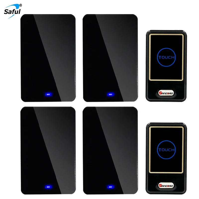 

Saful Wireless doorbell Waterproof Touch Button 28 ringtones with 2 outdoor transmitter + 4 indoor receiver EU/AU/UK/US Plug