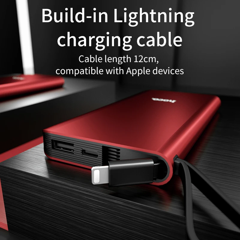  HOCO Power Bank 10000mAh Portable Fast Charging Cable Micro USB Type C Powerbank for iPhone X 8 Sam