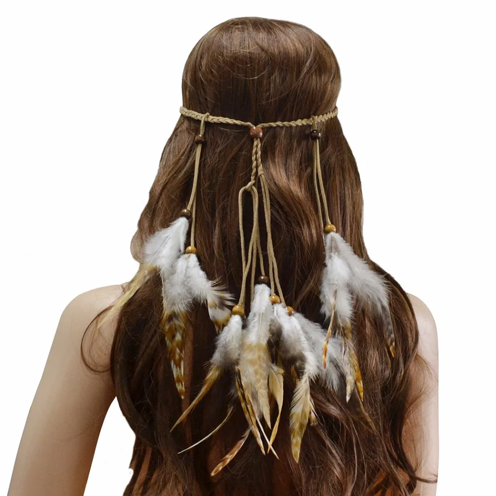 

Tribal Gypsy India Style Women Fashion Festival Feather Headband Hippie Headdress Hair Accessories New Boho Hair Decorations