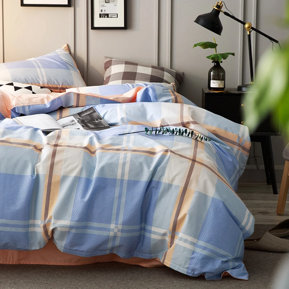 100 Cotton Light Blue Duvet Cover Set Plaid Duvet Cover Solid Color