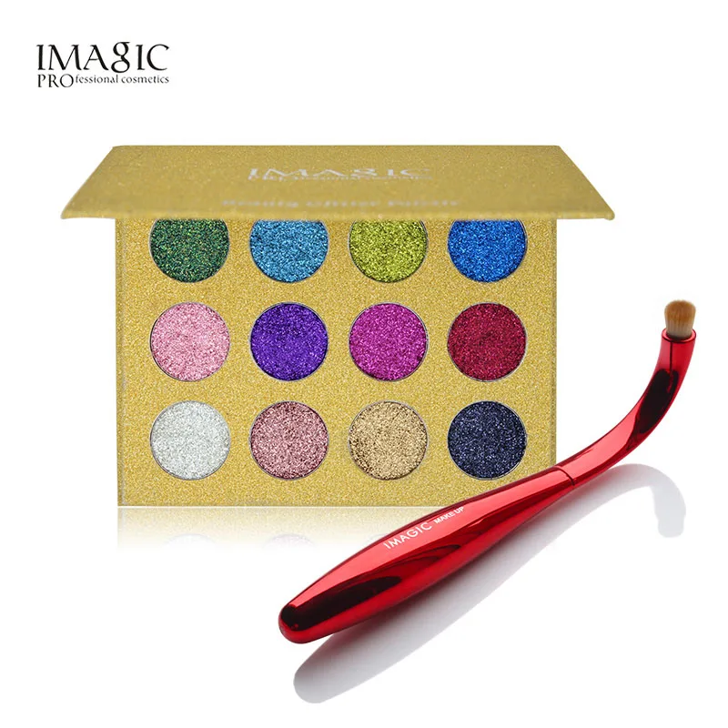 

IMAGIC 12 Colors Glitters Eyeshadow Palette & Brush Eyeshadow Combination Cosmetics Unique Radian Eye Shadow Brush Eyes Make Up