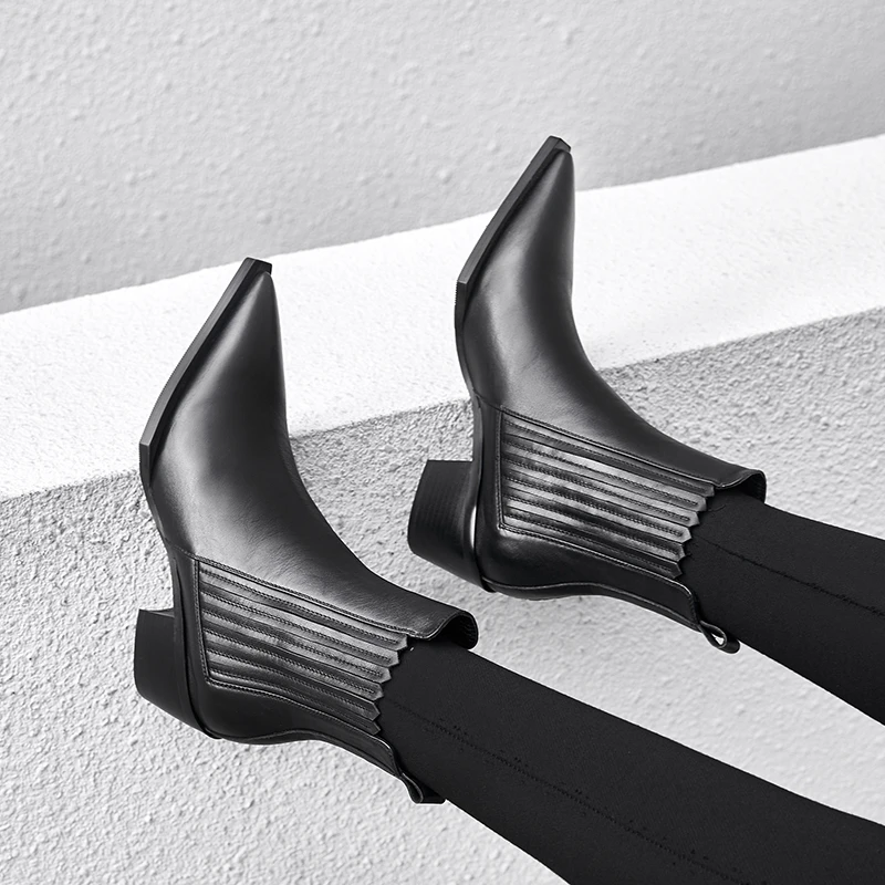 Новые осенние женские ботинки из искусственной кожи черные женские зимние ботинки «Челси» Брендовые женские ботильоны без застежки; Chaussure bottes femme