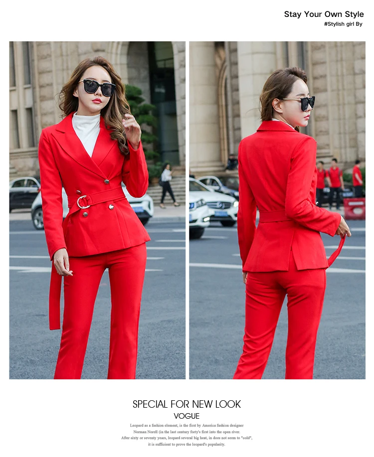 Осень и зима новый модный темперамент OL профессиональный с длинными рукавами маленький костюм куртка + девять брюк красный женский из двух