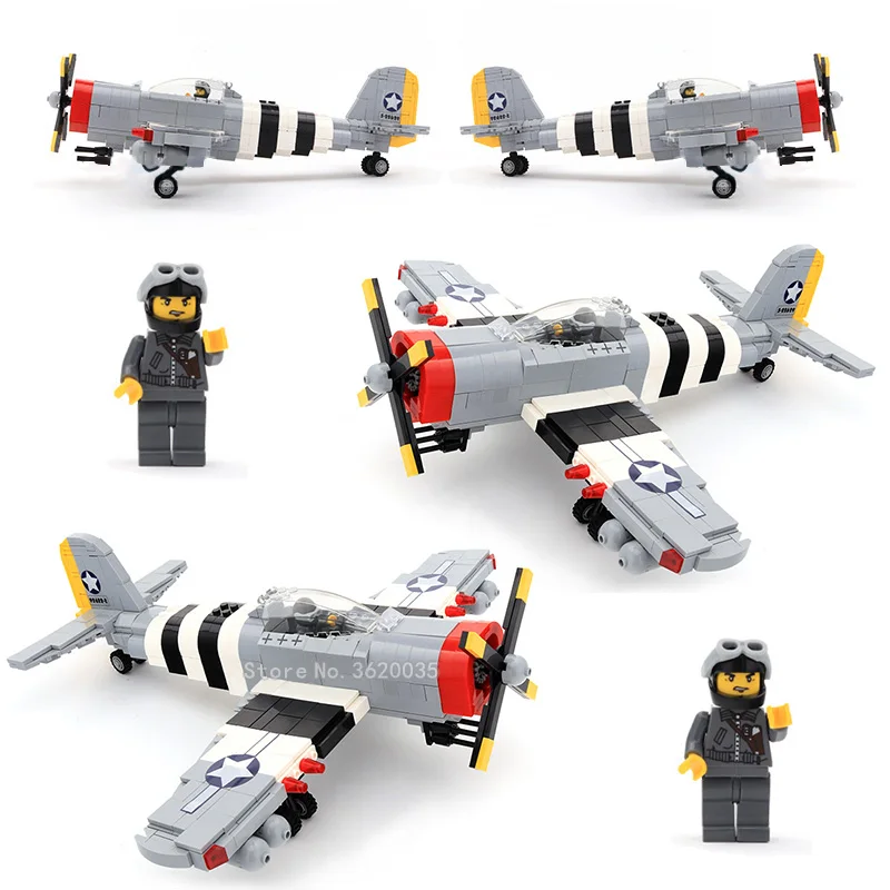 

Military Propeller Fighter World War 2 United States P-47 Building Blocks Moc Figures Weapons Gift For Boy Toy With Legoinglys