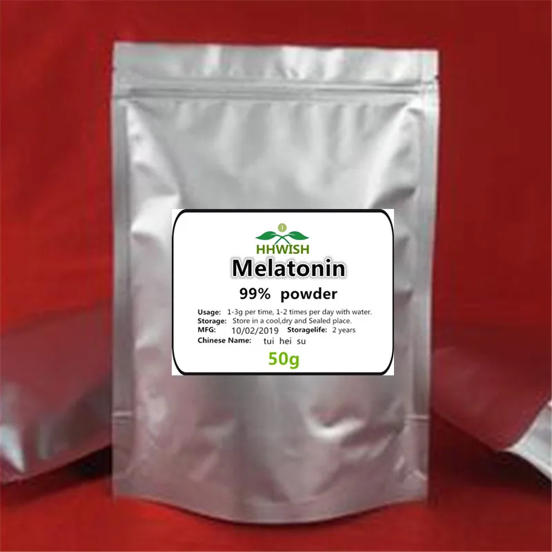 

50g-1000g High quality 99% natural melatonin powder,tui hei su, improve sleep, anti-aging,free shipping