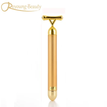 

Face Lifting Slimming Shaping Skin Tightening Y Shape 24k Vibration Gold Energy Beauty Bar Roller Stick Facial Massager Machine
