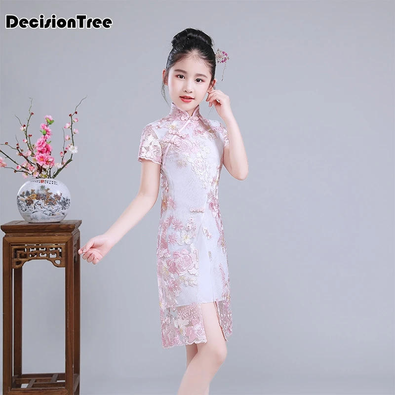 Новое Детское свадебное китайское винтажное платье Ципао, красное атласное платье с цветочной вышивкой и кисточками