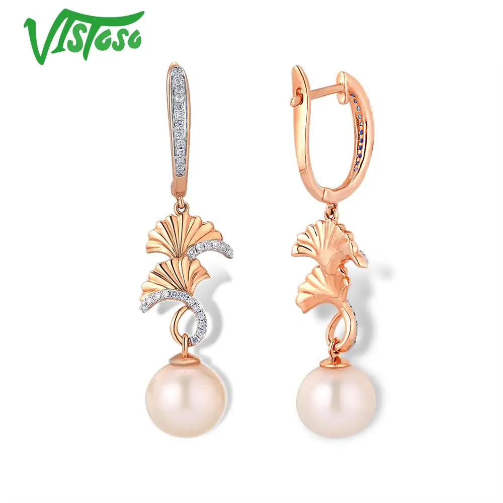 VISTOSO Pure 14 K 585 розовое золото сверкающие бриллианты элегантные пресноводные