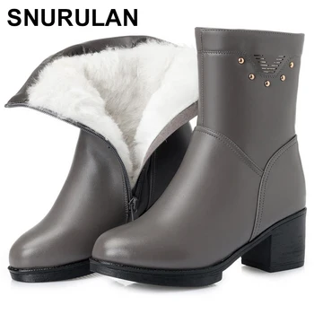 

SNURULAN2018 New Women Winter Shoes Warmest Genuine Leather Handmade Women Winter Ankle Boots Fashion Zip Round top ShoesE554
