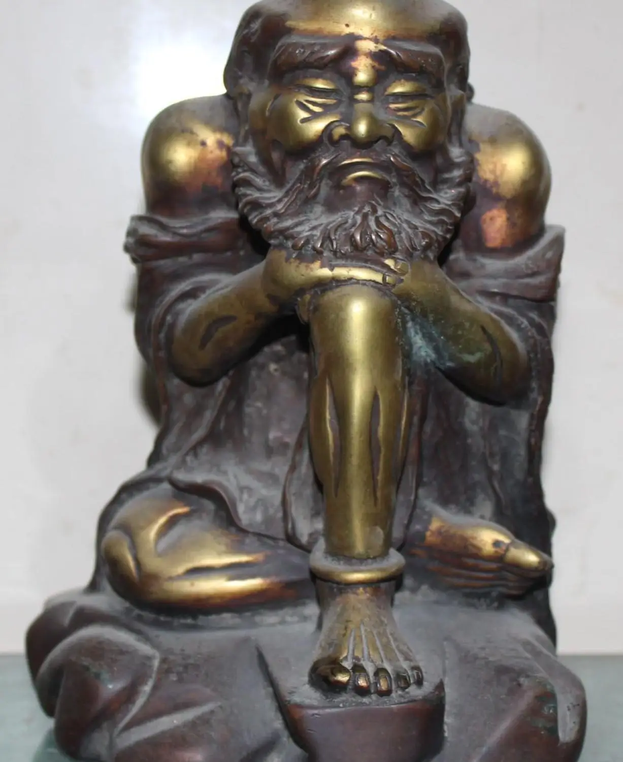 

9" Chinese 100% Purple Bronze Gold Arhat Damo Bodhidharma Dharma Buddha Statue