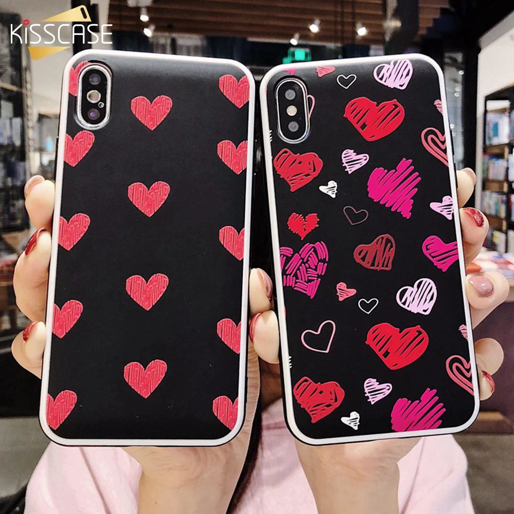 

KISSCASE Couples Phone Case For Iphone 7 8 6s Plus Cute Red Love Heart Protective Back Cover For iphone XS Max X XR Hard PC Case