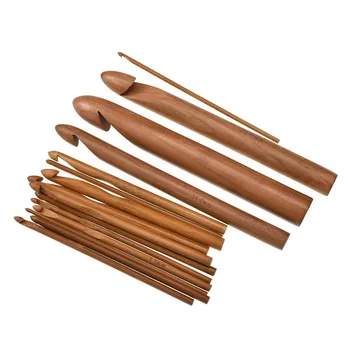 

15Pcs Wooden Bamboo Knitting Crochet Set Handcrafted Crochet Hooks For Weave Yarn Craft Kit Large Knitting Needles