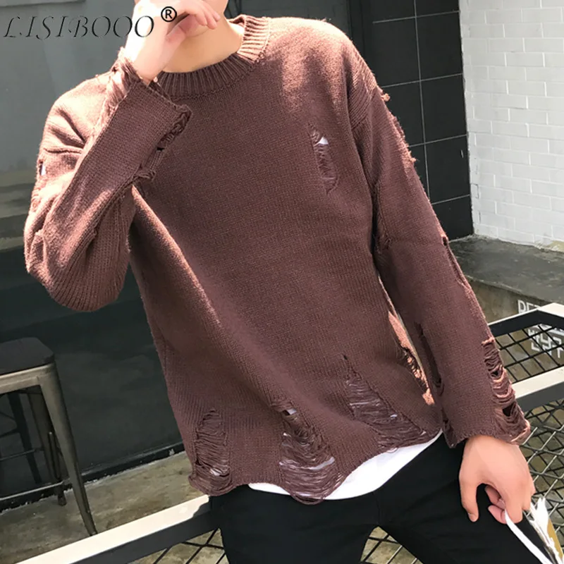 

Autumn and Winter Couples Casual Sweaters Mens Long Sleeve Sweaters Holes Loose Round Neck Sweater Cashmere Sweater Men