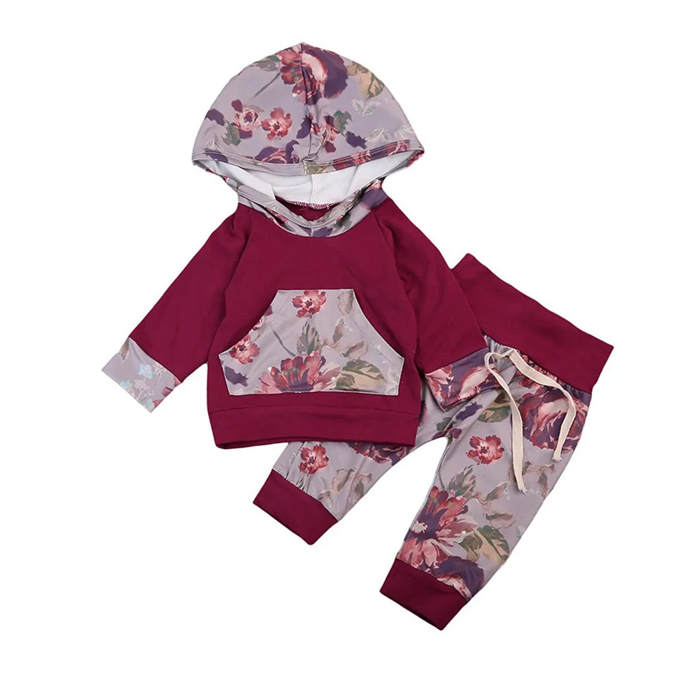 GRNSHTS/комплект со штанами для маленьких девочек, топ с капюшоном с длинными рукавами и цветочным принтом+ штаны с цветочным принтом детские брюки комплекты из 2 предметов