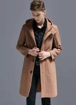 

Hot Woolen coat men's 2018 autumn and winter new hooded jacket fashion casual coat Young boy student jacket ! S-6XL