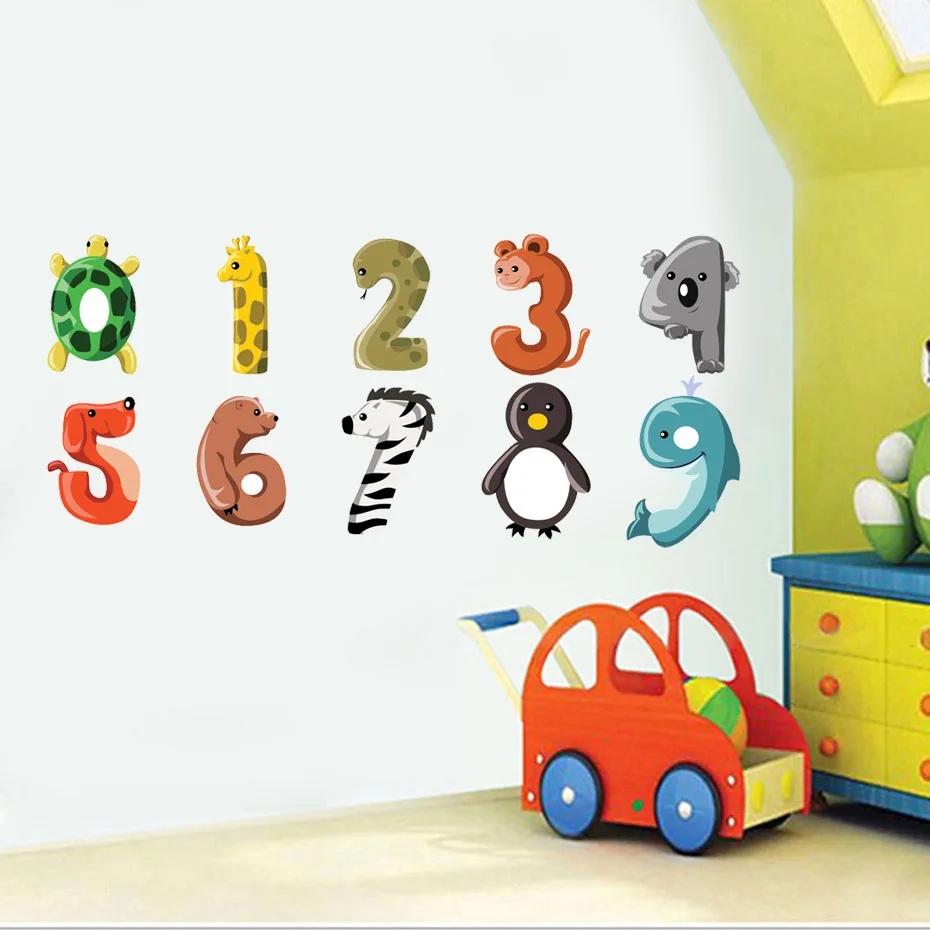 Cartoon Animal Numbers Fabric Color Wall Stickers For Kids Rooms Nursery Wall Art Decor Waterproof Wallpaper Home Decoration