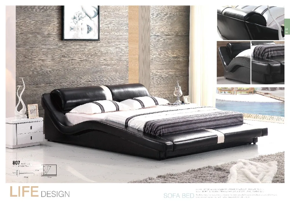 Популярная кровать из натуральной кожи|leather bed|genuine leather bedbed |