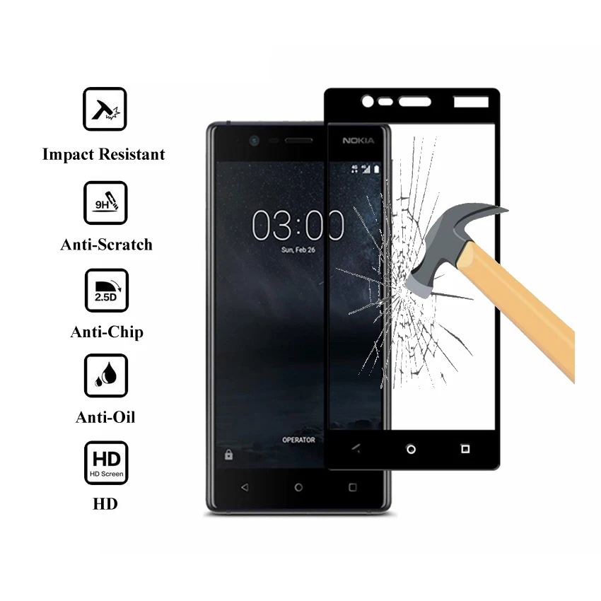 

2pcs For Nokia 3 Tempered Glass Full Cover Tempered Glass For Nokia 3 Screen Protector Protective Glass