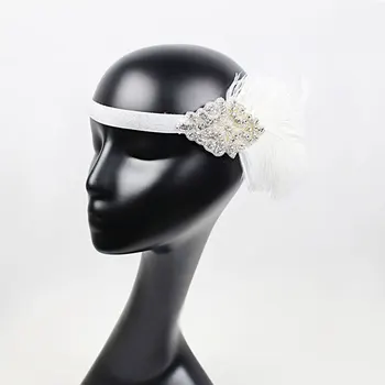 

Hair Accessories White Rhinestone Beaded Hairband Vintage Feast Headpiece Women Fashion Feather Headband Girl Essentials