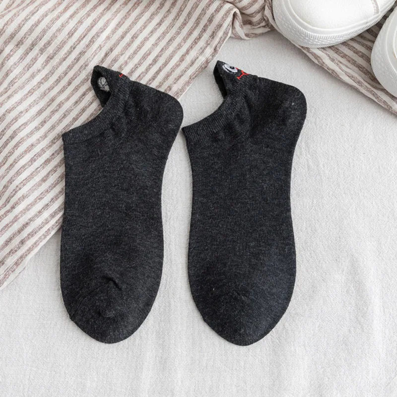 1 пара, летние женские носки с вышивкой Kawaii, модные забавные носки, милые хлопковые носки ярких цветов для девочек-подростков, подарок - Цвет: Black with grey