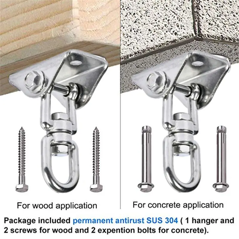 

Permanent Antirust Stainless Steel 304 Heavy Duty Swing Hangers 1000LB Capacity 360° Rotate 4 Screw For Concrete Wooden Sets