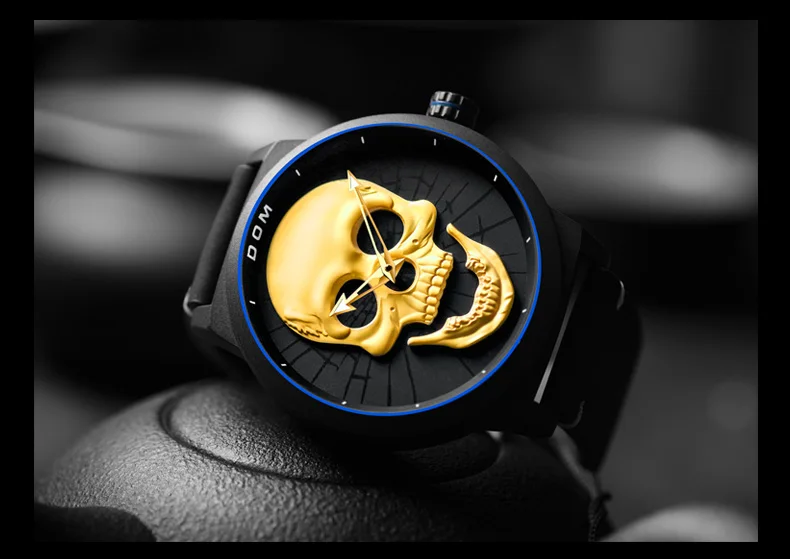 Мужские часы DOM Cool Bone, роскошный бренд, M-1231, креативные часы, черные мужские часы, Череп, стиль, кварцевые мужские часы, relogio masculino