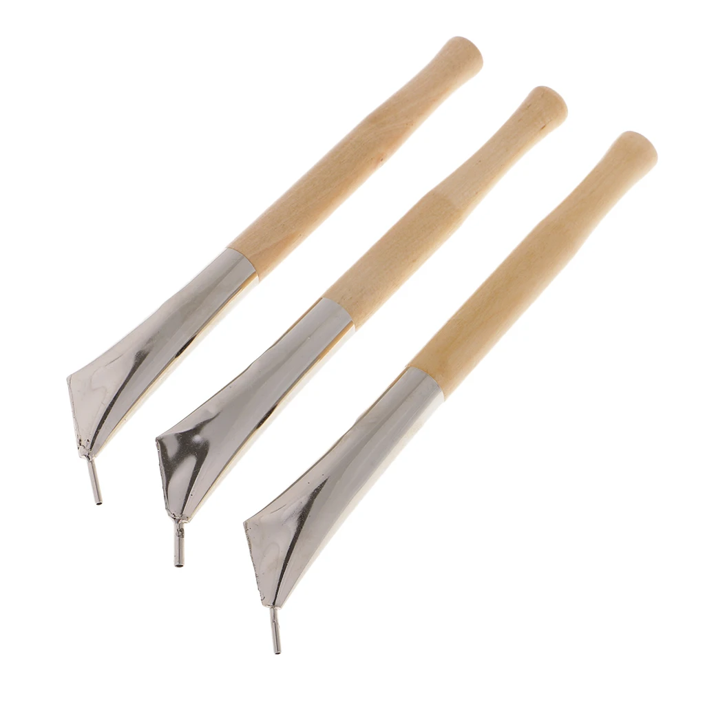 Stainless Steel Pottery Clay Sculpture Wax Tools Set Printing Batik Knives Pens Natural Wood Color Pack of 3 (17.5cm/6.89inch)