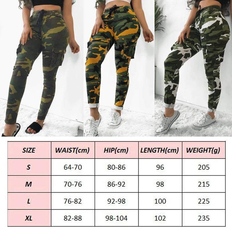 Стиль Для женщин Повседневные штаны стрейч большого размера армейские камуфляжные обтягивающие джинсы брюки-карго Брюки с карманами Высокая Талия модные