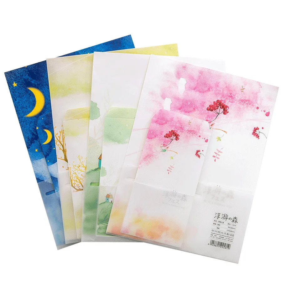 9 шт./компл. 3 конверта + 6 записывающая бумага плавающая лесная серия конверт для Подарочная Корейская Канцелярия