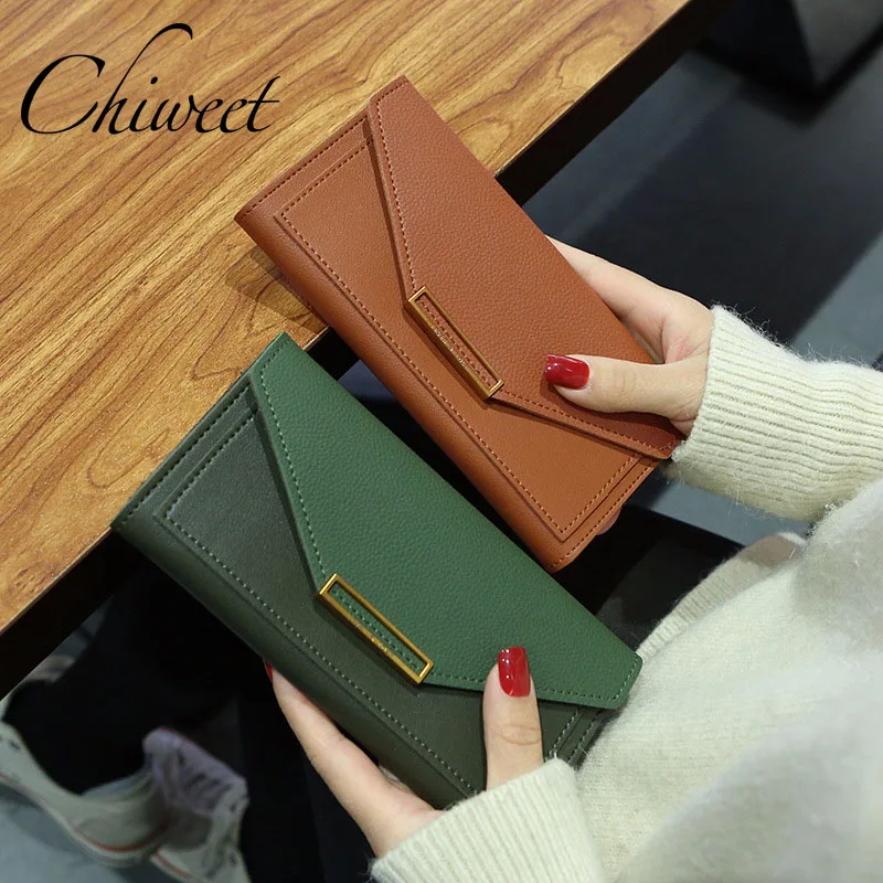 

Brand Envelope Clutch Wallet For Women PU Leather Purse Retro Long Wallets Thin Ladies Phone Wallet Female Money Clip Carteira