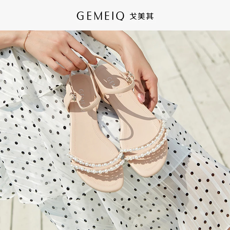 

GEMEIQ 2019 summer new product Open-toed sandals Student contracted pearl joker for women's shoes