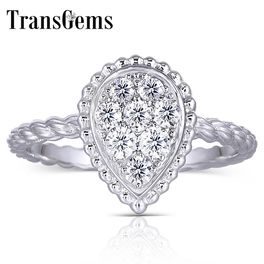

Transgems 18K 750 White Gold F Color Moissanite Pear Shape Ring for Women Fine Jewelry Wedding Ring Anniversary Gifts
