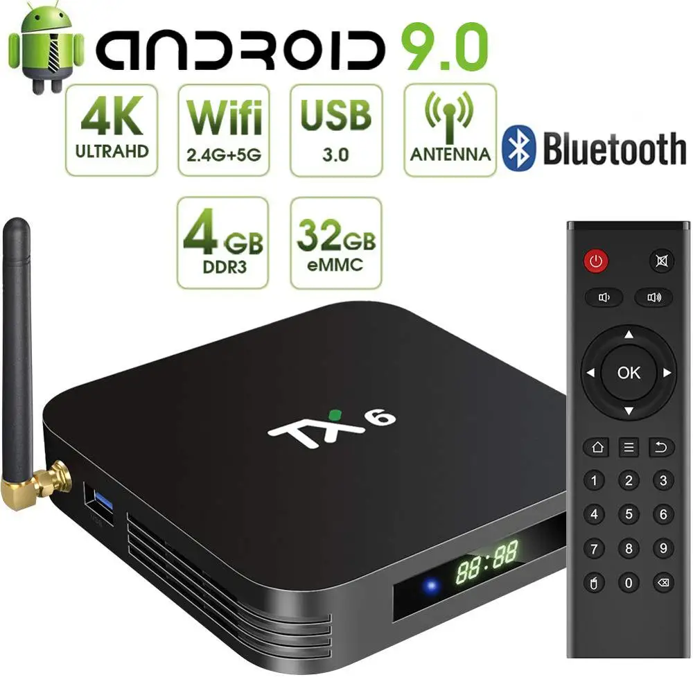 

Android9.0 Tanix TX6 Smart IPTV TV Box 4G64G Dual WiFi Media Player 4K HD Tvbox Allwinner H6 Televisor Boxes 3D HDTV Set Top Box
