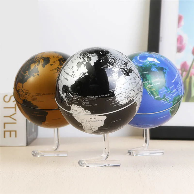 

Excellent 4'' Dia Rotation Automatic Rotating Globe Battery Powered Desktop World Map Home Room Office Ornament