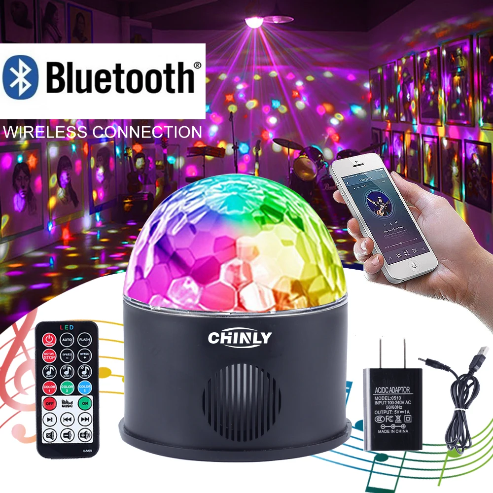 

RGB Disco Light Party USB Rechargeable Magic Rotating Ball Remote Control 9colors MP3 Music Bluetooth Dreamy Club light