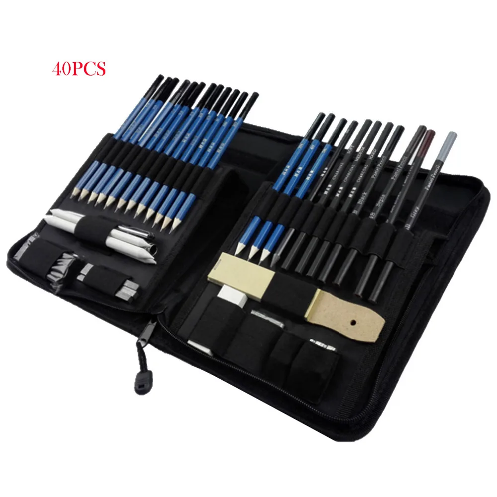 

40 PCS Complete Drawing Sketching Pencils Set Includes Graphite Charcoal Pencil Rubber Sharpener Storage Case for Artist Student