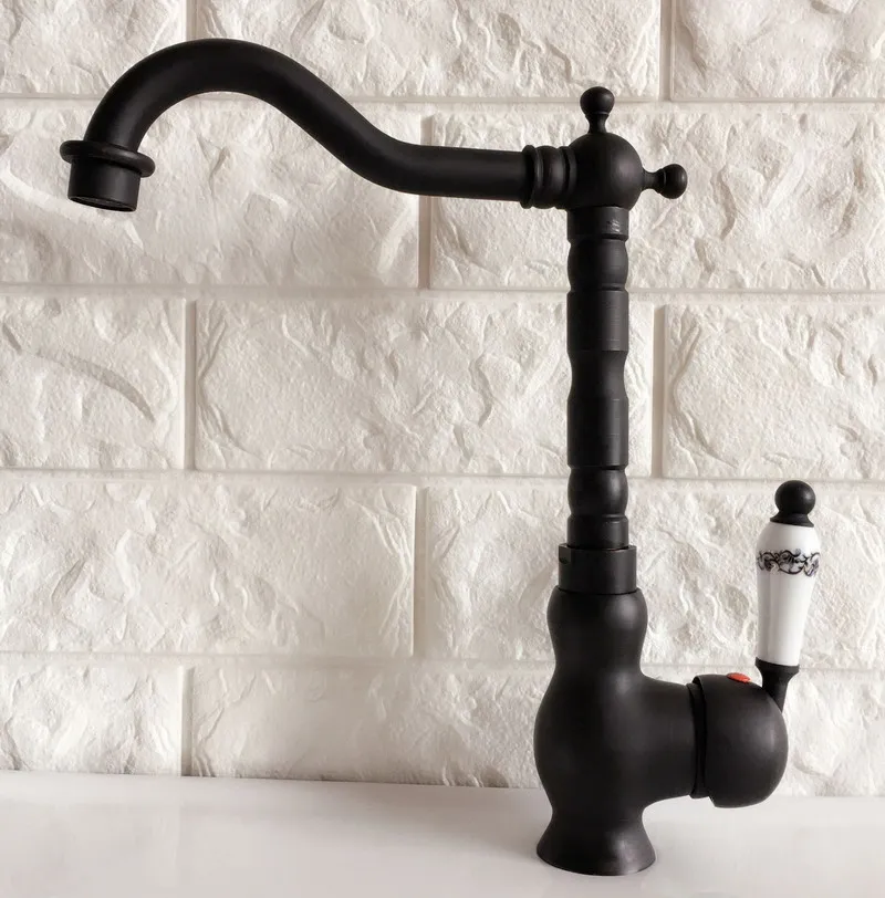 Kitchen Wet Bar Bathroom Vessel Sink Faucet Black Oil Rubbed Bronze One Handle Swivel Spout Mixer Tap Single Hole mnf358