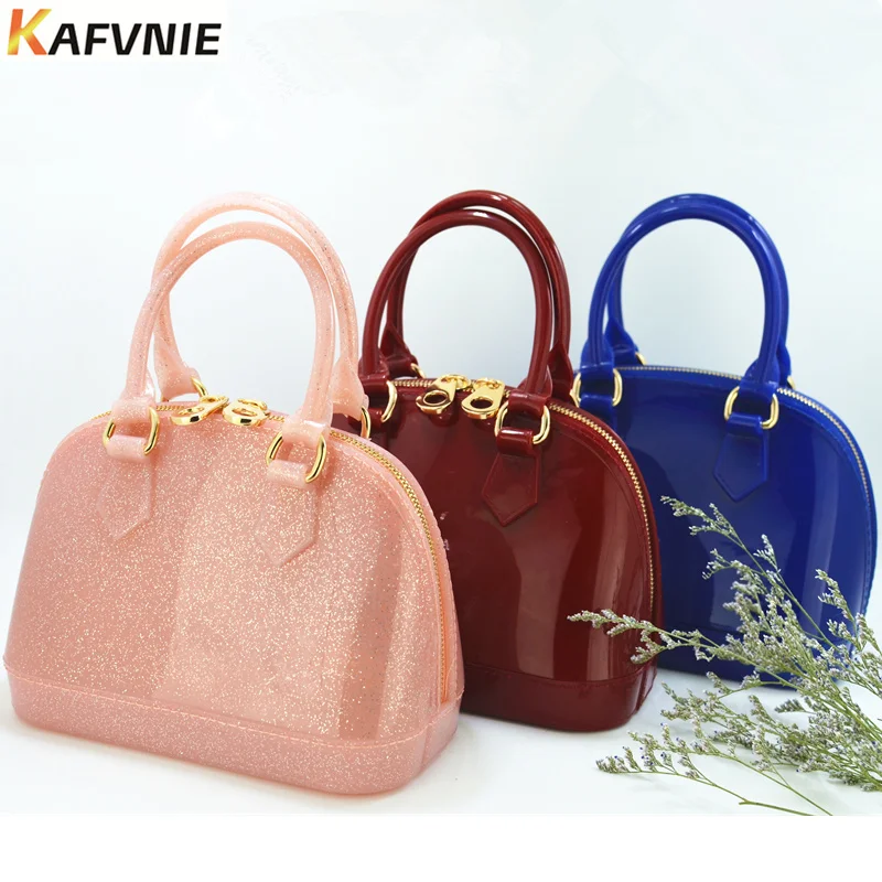 

Children's Jelly HandBag 18.5 cm Size 27Color Kid Girls PVC Candy Colors Shell Shoulder Bag Silicon Tote Beach Satchel bag Purse