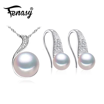 

FENASY 925 Sterling Silver Jewelry Sets Natural Pearl Pendant Necklaces For Women Bohemian Stud Earrings With Stones