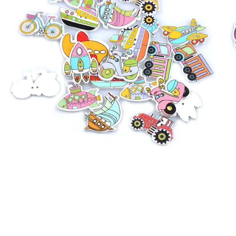 

25Pcs Handwork Crafts And Scrapbooking Mixed Vehicle Car Shape Buttons Wooden Decor DIY Sew For Clothing Flatblck Button M1666