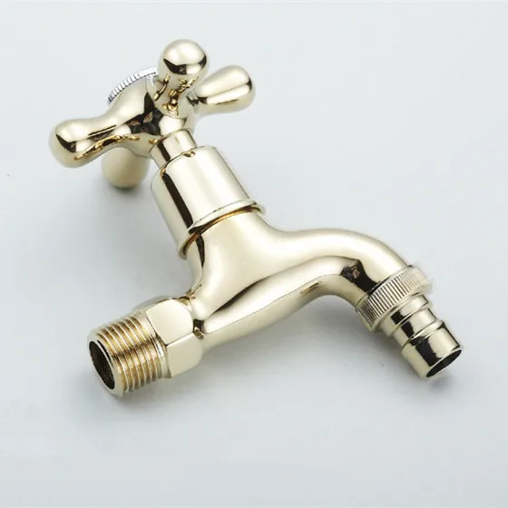 Bibcock Gold Brass Wall Mount Washing Machine Faucet Bathroom Corner Small Tap Mop Pool Decorative Outdoor Garden Faucet 8587K