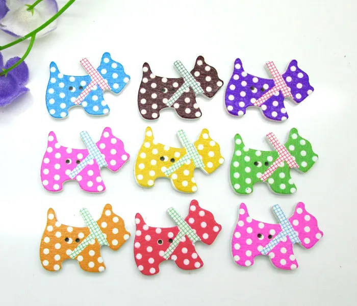 50pcs 21x28mm Colorful Mixed 2 Holes Cute Dot Pet Dog Wooden Buttons For Clothes Crafts Sewing Scrapbooking DIY Accessories